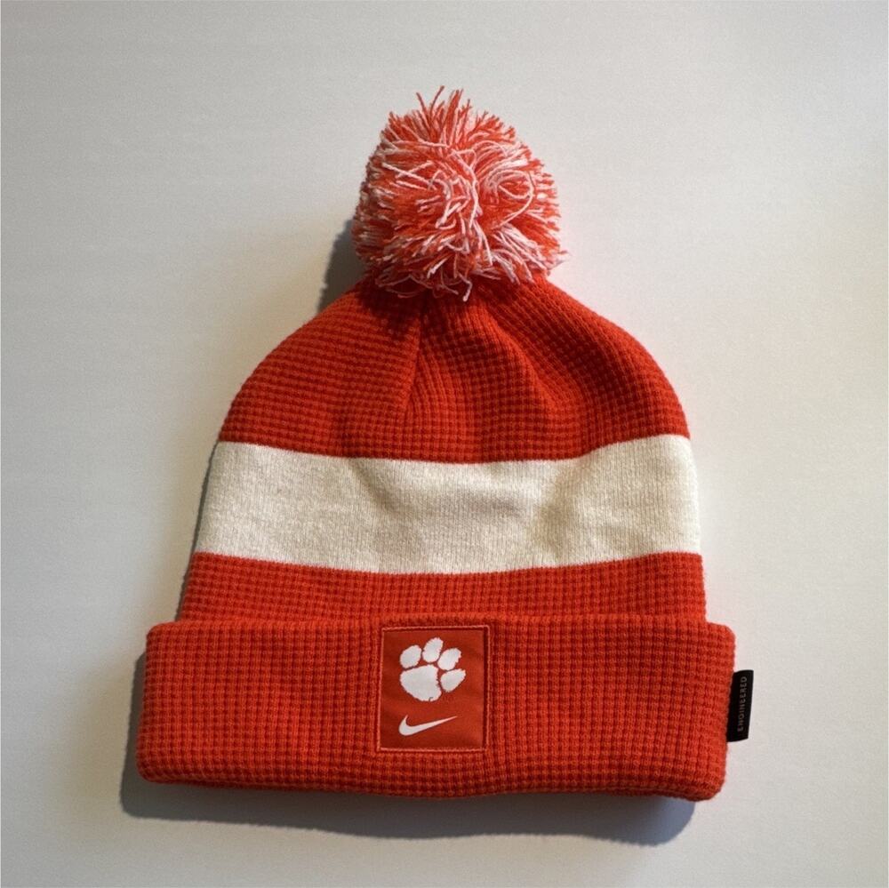 Nike Clemson Tigers Knit Pom Beanie Hat Paw Logo Orange/White NCAA